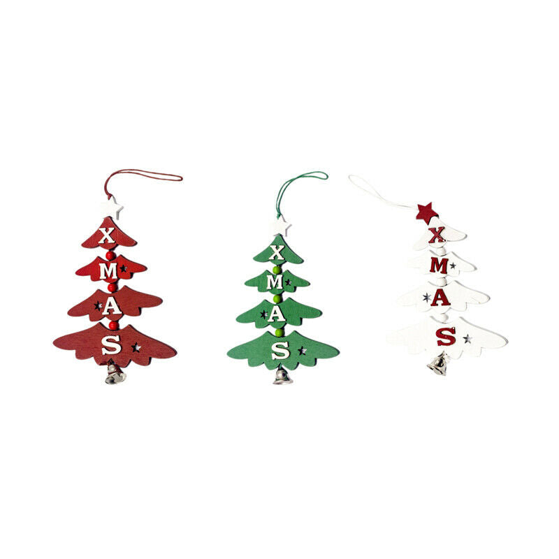 1 Set 3Pcs Christmas Tree Decorations Wooden Letter Bell Ornaments Christma