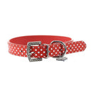 Red PU Dog Pet Pitbull Polka Dots Rhinestone Neck Collar Strap Buckle M