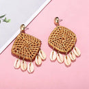 Rattan Shell Earrings Handmade Straw Wicker Braid Woven Drop Earrings Boho