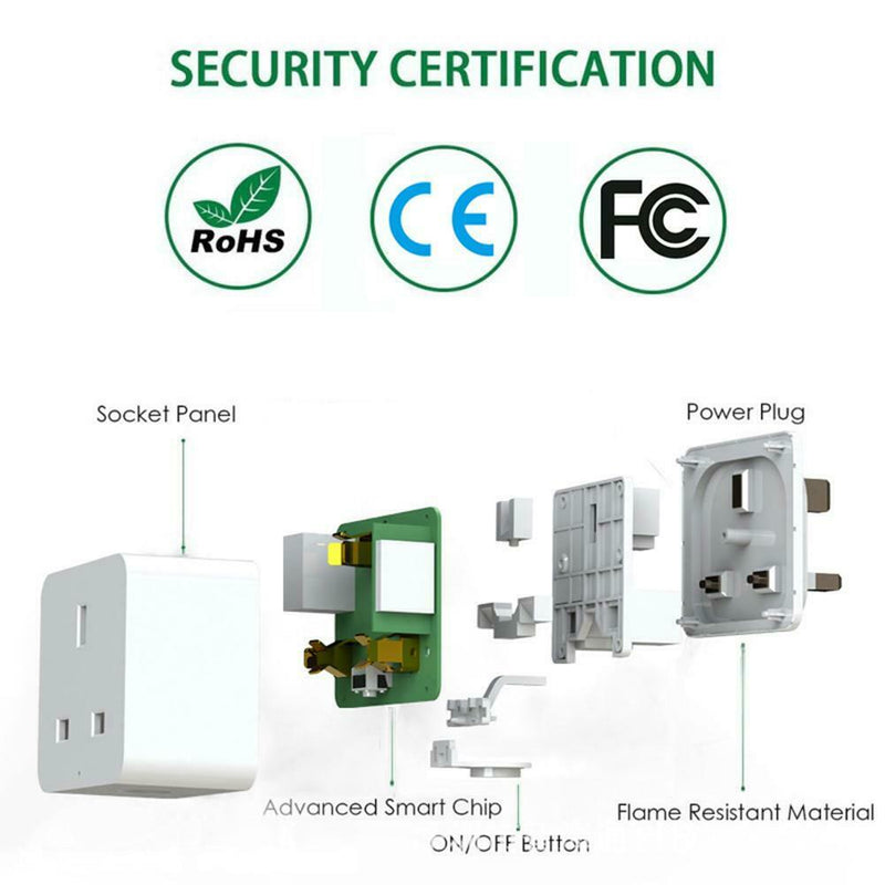 WiFi Smart Socket UK Plug Remote Timing Outlet Power Adapter APP Control