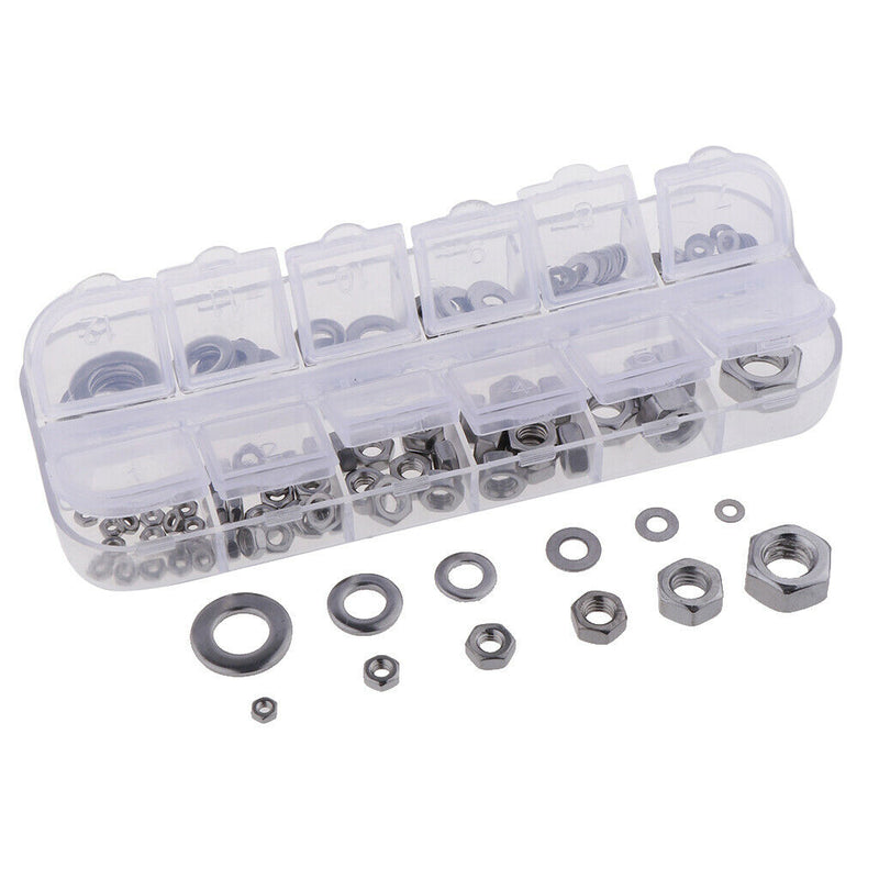M2,M3,M4,M5,M6,M8 Hex Nuts & Flat Washers Assortment Washer Nuts kit 137pcs