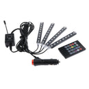 4pcs 9 LED 7 Color RGB Strips Sound Remote Control Activated Car Interior Light