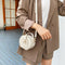 Women Small Round Shoulder Handbag Leather Stone Pattern Totes Bag (Beige) A#S