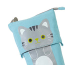 Cute Cat Pencil Case Flexible Pen Bag Zipper Box Makeup Brush Pouch Gray