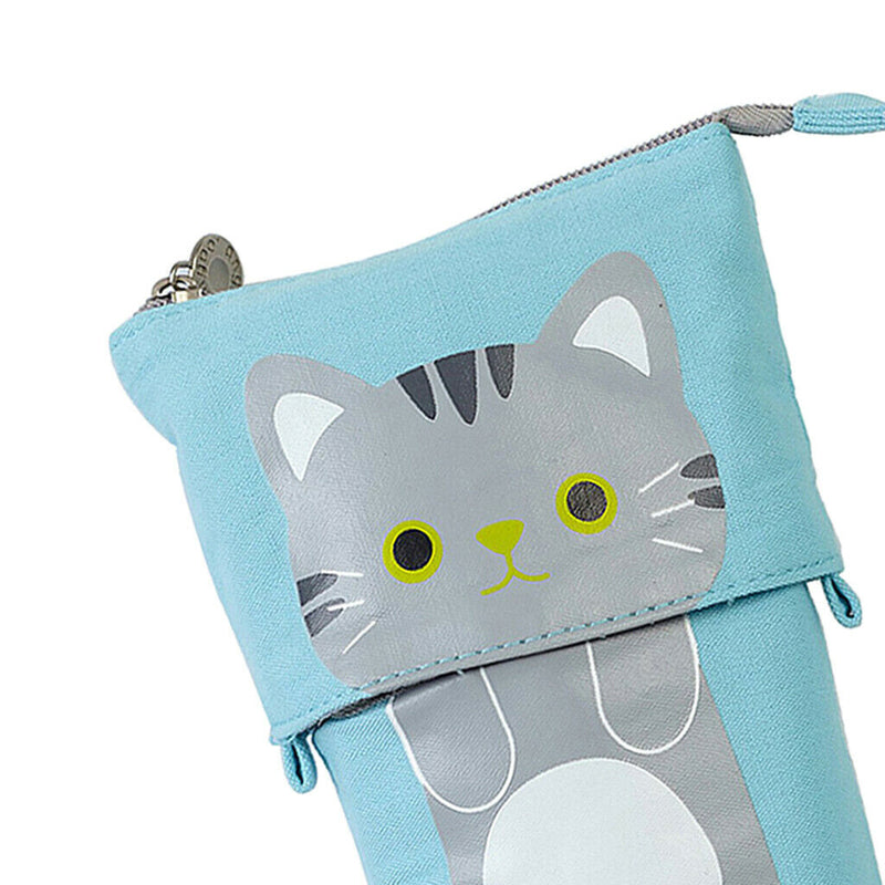 Cute Cat Pencil Case Flexible Pen Bag Zipper Box Makeup Brush Pouch Gray