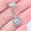 Flower Dangle Navel Belly Button Ring Barbell Crystal Piercing Body Jewelry ME