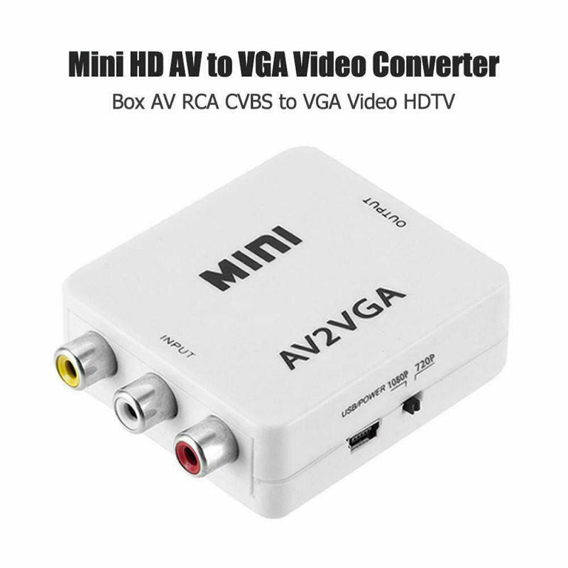 1Pc New Mini HD AV2VGA Video Converter Box AV RCA CVBS to VGA Video HDTV Adapter