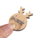5pcs Christmas Wooden Deer 25mm Round Brooch Base Cabochon Blank Tray with P -Q