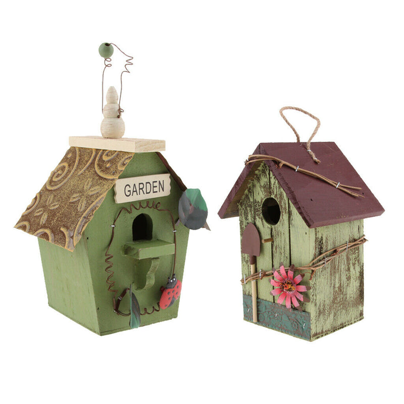 2 Pieces Wooden Bird Houses House Outdoor Birds Nest Box DIY Arts Ornament