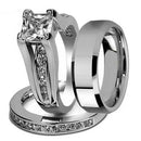 His and Hers Stainless Steel Princess Wedding Ring Set and Beveled Edge Wed