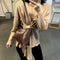 Simple Women Shoulder Bag Leather Totes Retro Travel Handbag (Dark Brown)