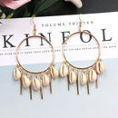 Bohemian National Round Shell Pendant Overhanging Earrings Women'S Long All
