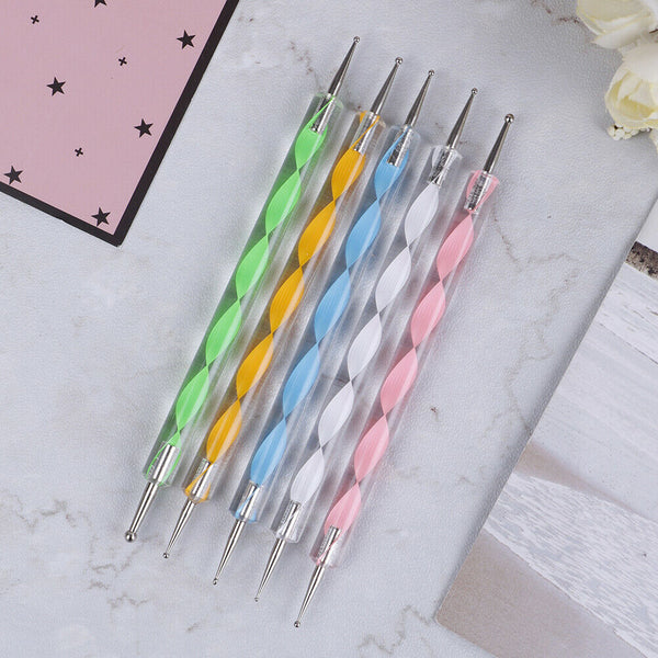 5pcs 2 way marbleizing dotting manicure tools painting dot pen nail art paint Dz