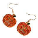 Halloween Full Crystal Rhinestone Pumpkin Pierced Hook Dangle Stud Earrings
