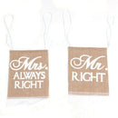 Wedding Party Khaki Mr Right & Mrs Always Right Pattern Chair Sign Bunting