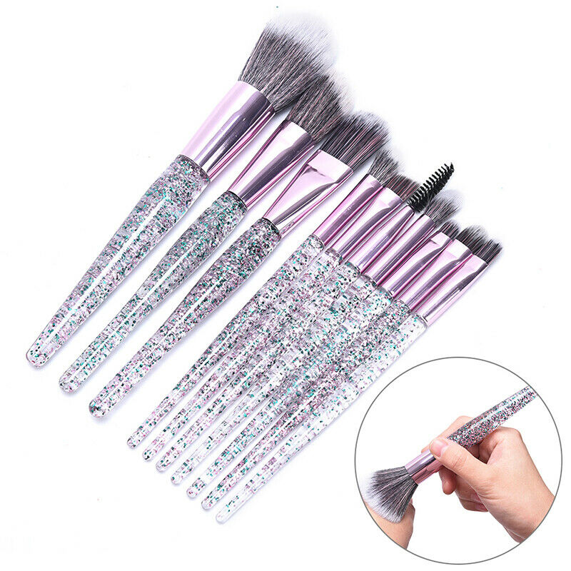 10Pcs Crystal Makeup Brushes Set Women Face Eye Shadow Foundation Blush BrushFT