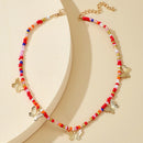 Charm Colorful Beads Choker Necklace Women Butterfly Sweet Clavicle Chain A