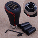 Universal 5 Speed Manual Car Gear Shift Knob Shifter Black Red Leather Aluminum