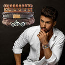 4pcs Retro Weave Rope Bracelet DIY Cowhide Leather Beads Bangle Men Jewelry