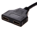 Male Black HDMI To Double HDMI Female Adapter Connection Cable Cord 30cm