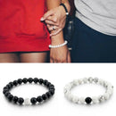 2Pcs Distance Bracelet Couple His Hers Black Matte Beads White Howlite Deluxe