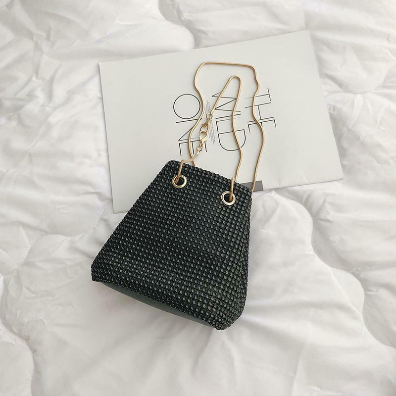 Rhinestone Shoulder Messenger Handbags Women Crossbody Bucket Bags (Black) A