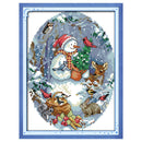 14CT Stamped DIY Snowman Friends Cross Stitch Canvas Needlework (K802)
