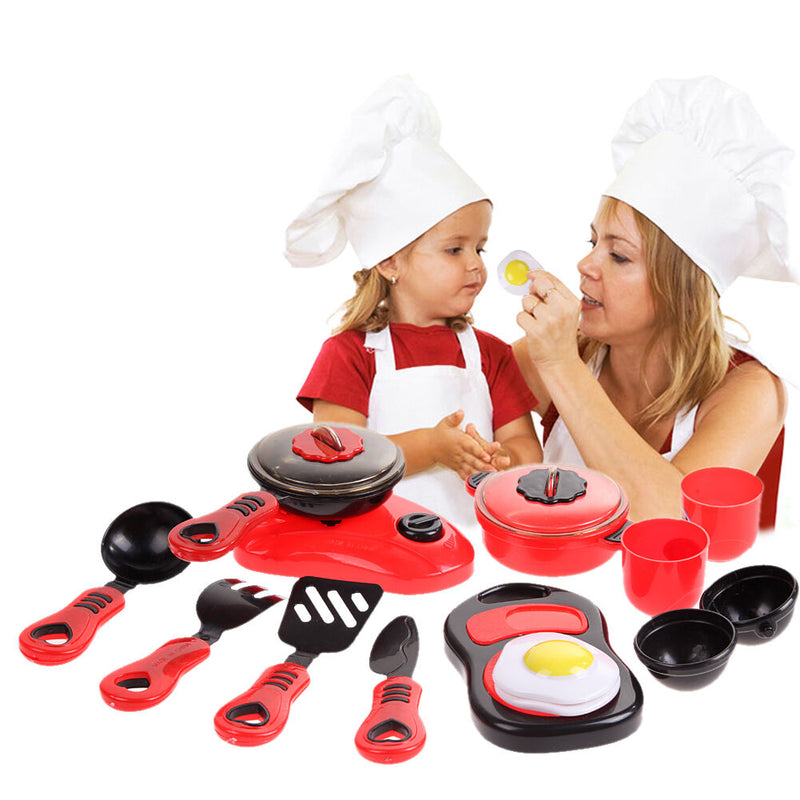 Deluxe Children Kitchen Cooking Pretend Play Set With Accessories Kids Gift Red