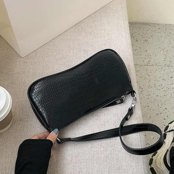 Women Totes Bags Alligator PU Elegant Shopping Shoulder Handbag (Black)