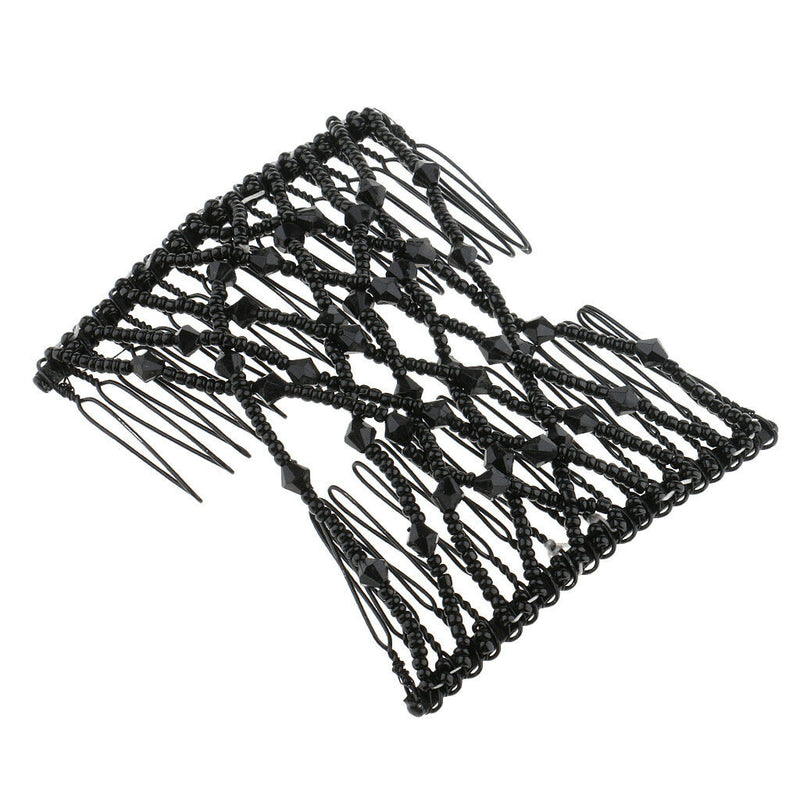 Bow Glass Bead Comb Ladies Party Hair Styling Double Slide Stretchy Clip