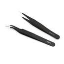 2Pcs/set New Black Anti-static Straight Curved Tweezers Fashion ToolsES