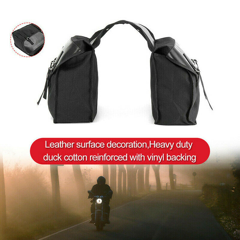 Motorcycle Touring Saddle Bag Black Canvas Waterproof Panniers Motorbike Lugg 3C