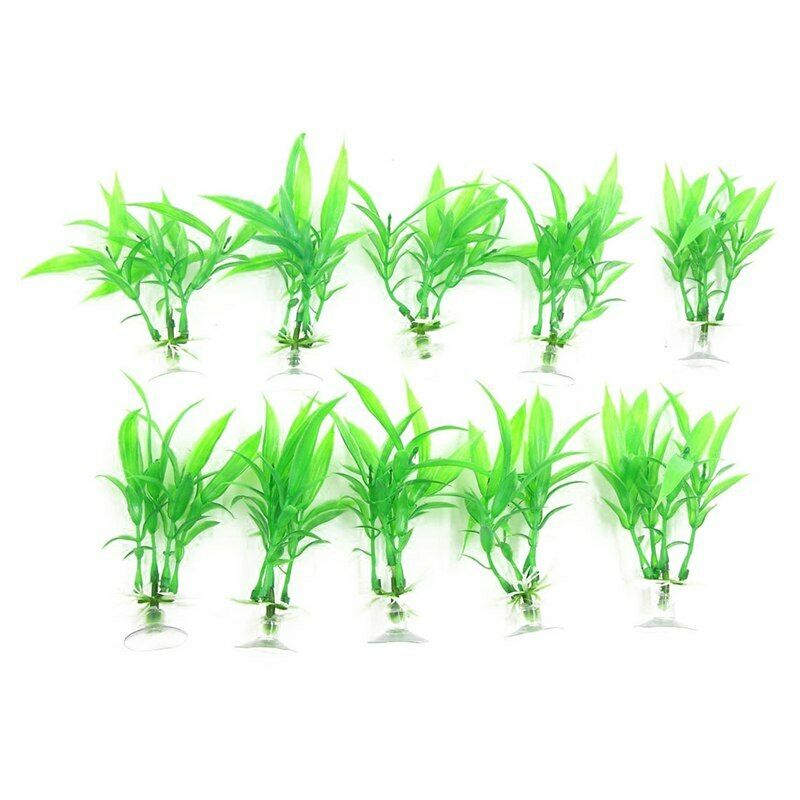 10 pcs aquarium decoration plastic plant green sucker base stand well E9W4