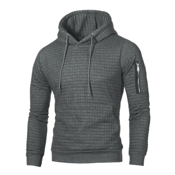 Men Fashion Warm Plaid Design Pocket Hip Hop Hooded Sweatshirt Casual Solid W4G4