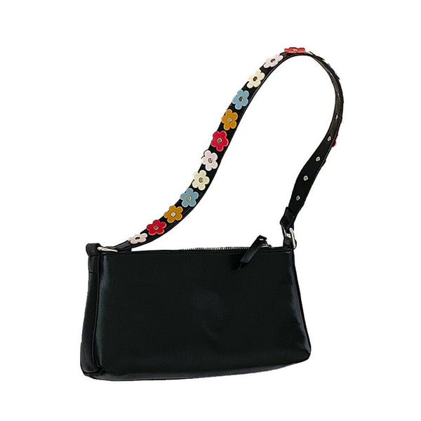 Casual Flower Pattern Strap Underarm Tote Women Leather Shoulder Clutch Bag