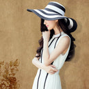 2018 New Summer Female Sun Hats Visor Hat Big Brim Classic Black White Stri