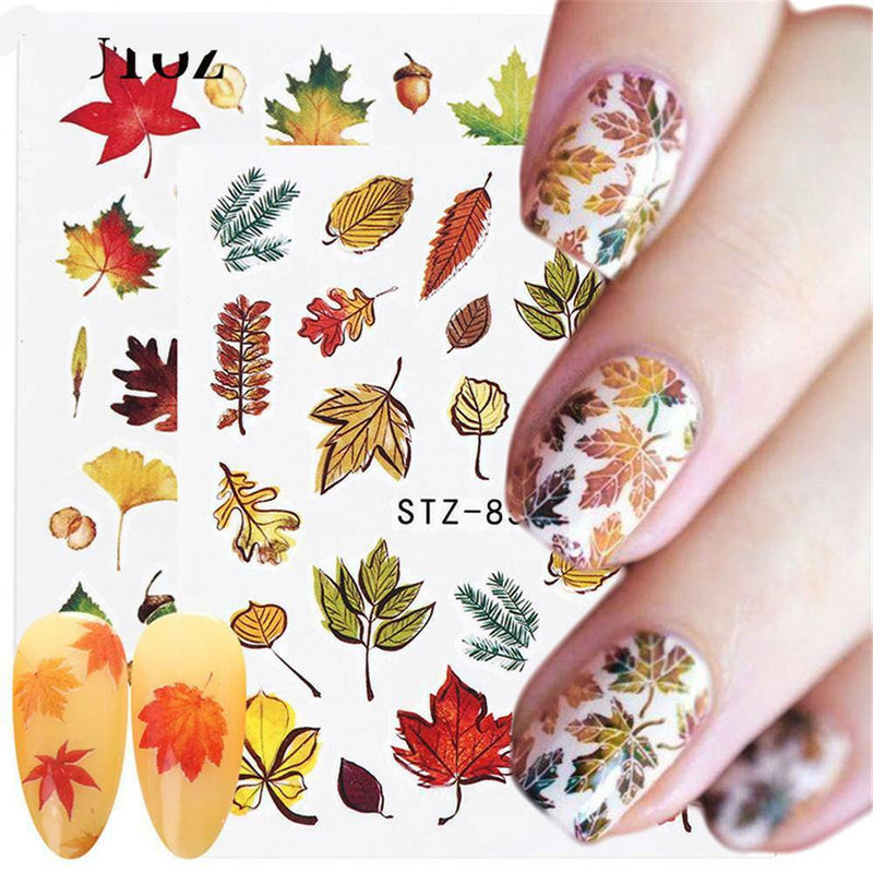 4 Sheets Fall Leaves Nail Art Water Decals Maple Leaf Transfer Stickers Decor AU