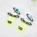 Creative Fluorescent Green Alien and UFO Stud Earrings Cute Drop Jewelry