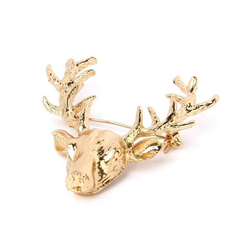 1 x Gorgeous Christmas Antler Deer Head Collar Brooch Pin Xmas Gift Unisex- N9P1
