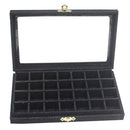 28 Grids Clear Jewelry Tray Showcase Display Storage Linen Case black