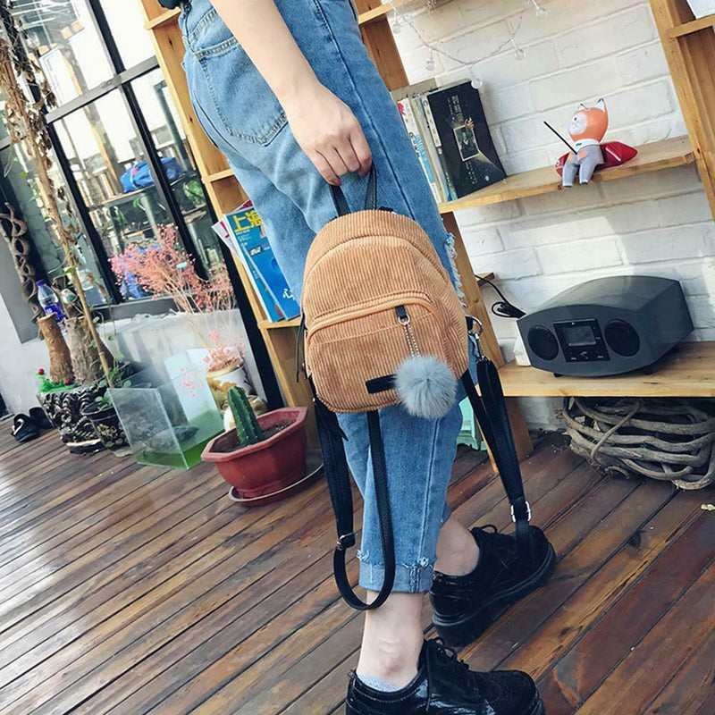 Girl Mini Backpack Women Fur Ball Winter Velvet Shoulder Bag(Khaki)