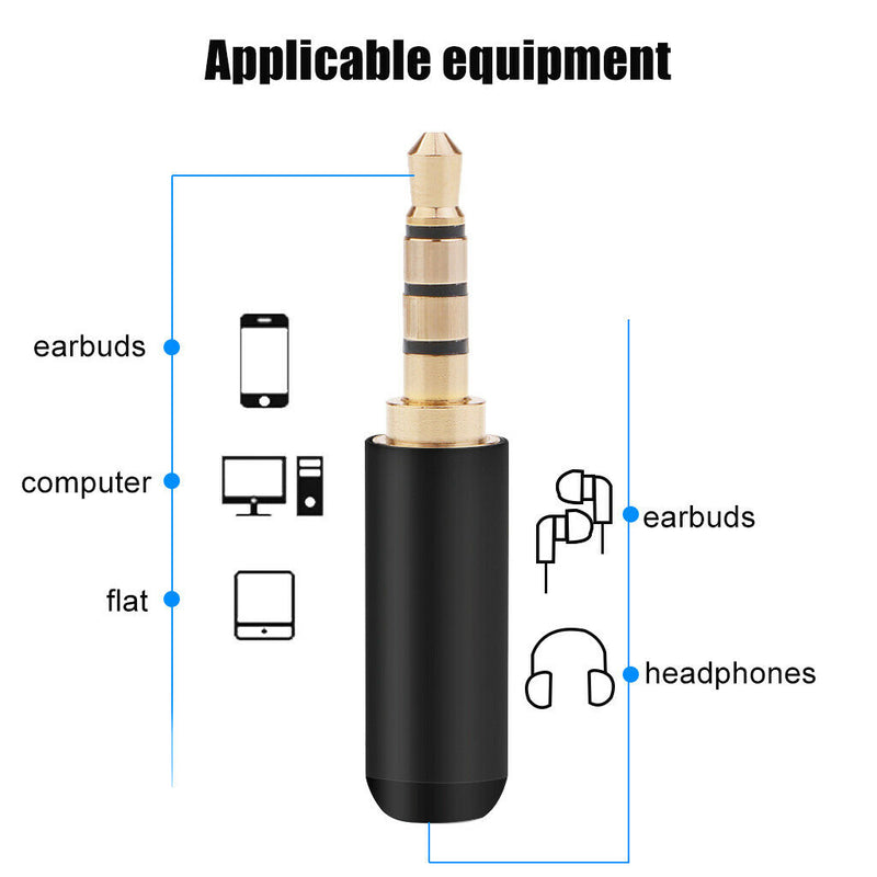 5PC 3.5mm 1/8" Male Jack Mini Black Audio Plug Male Stereo Adaptor DIY Soldering