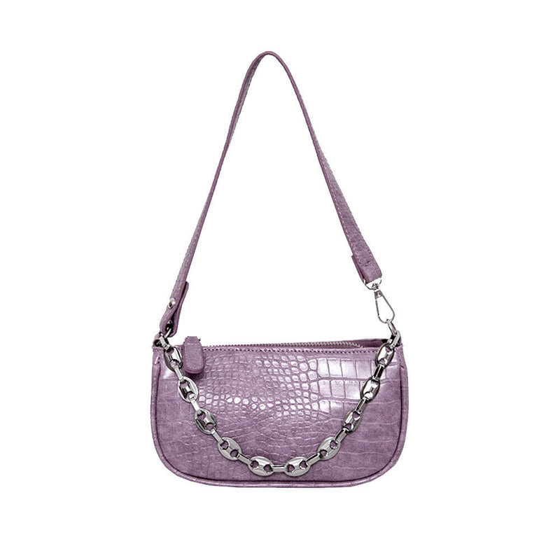 Alligator Pattern Shoulder Totes Bag Women Leather Chain Handbag (Purple)