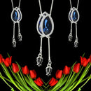 Women Flower Long Adjustable Chain Pendant Sweater Necklace(Tulip blue crys S5F5