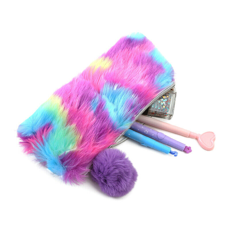 1 Pc Cute Plush School Pencil Case Rainbow Pencilcase For Girls Large Big P W1Z9