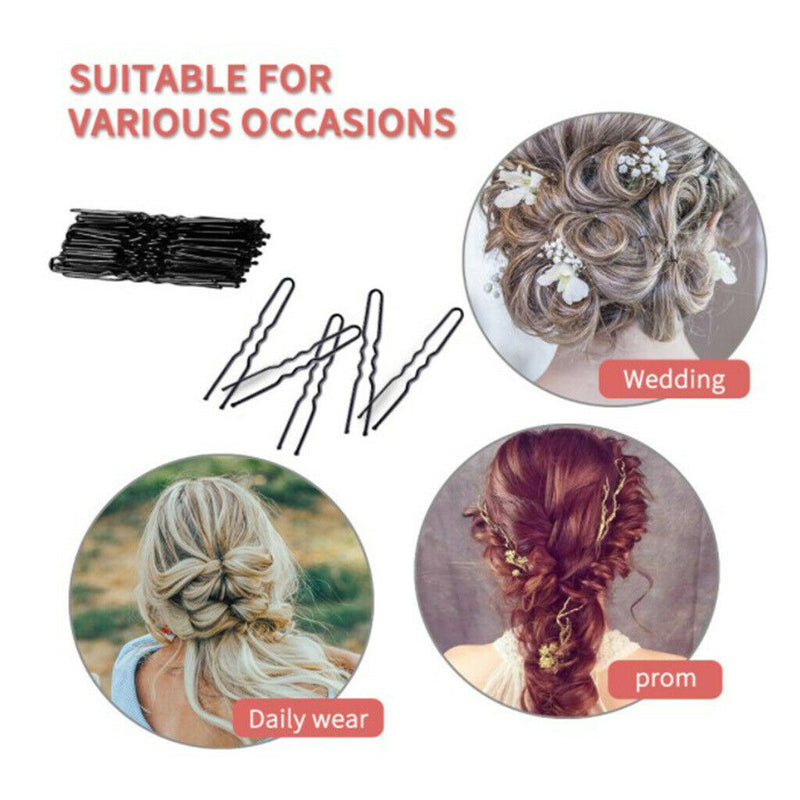80Pcs Hair Grips U-shaped Waved Bobby Pin Bun Hairpins Clip Updo 6CM Black