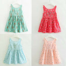 Children Dresses Girls Sleeveless Flower Print Bow Decor Backless Princess  D2O7
