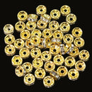 50X 6mm Bling Crystal Rhinestones Spacers Beads Golden Tone For Jewelry Making