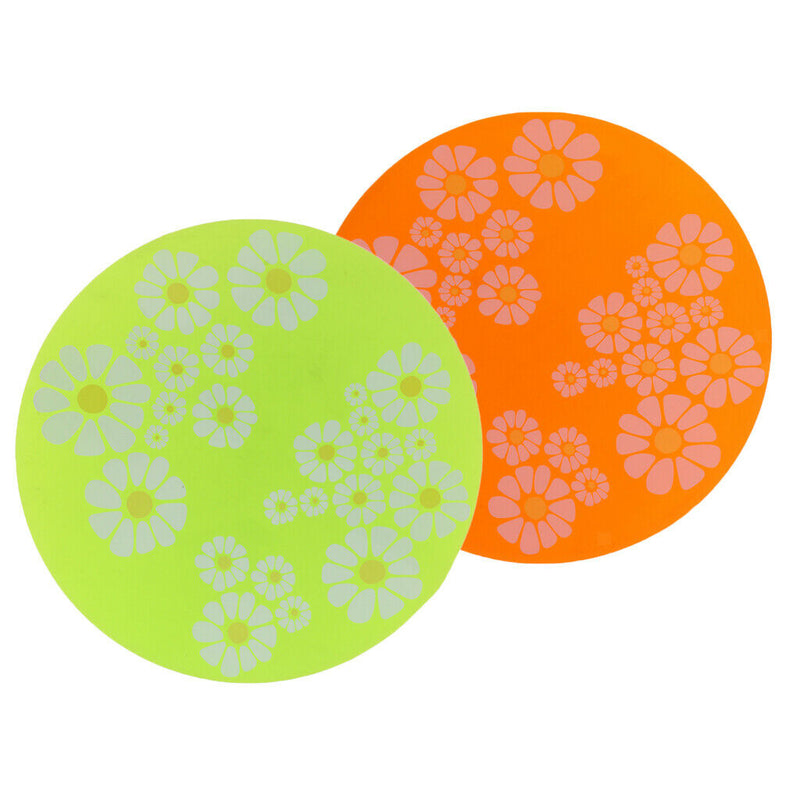 2 x Bright Color Round Shape Food Dish Tray with Flower Printed
