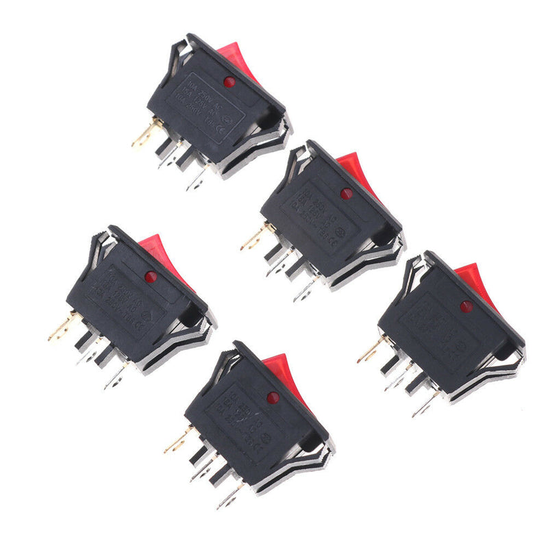5PCS Red AC15A/250V 20A/125V ON-OFF 2 Position SPST Boat Rocker Switch 3 pins Cy